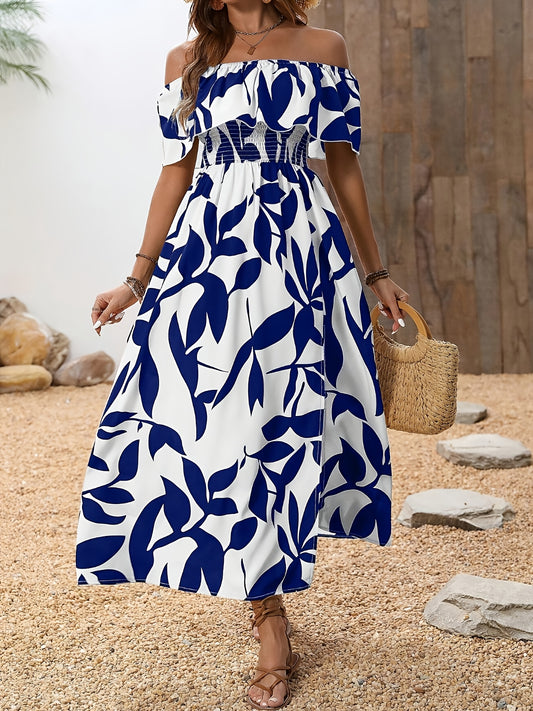 Amelia Off Shoulder Maxi Dress Women – Printed Ruffle Dress 1