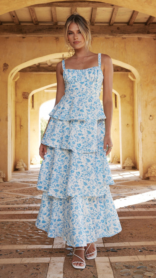 Freya Floral Maxi Dress | Women's Summer Dress with Ruffle Skirt | Elegant Lightweight Design for Weddings and Events 1