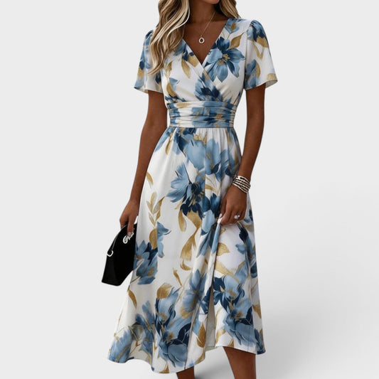 Luna Floral Wrap Midi Dress Women – V-Neck Summer Dress